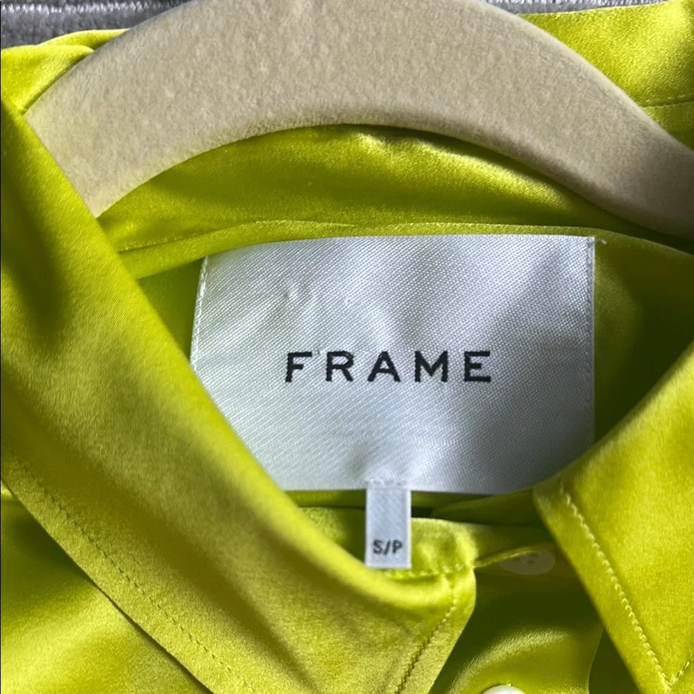 Frame Denim Yellow Green Fitted Polo Button Down - Picture 3 of 6
